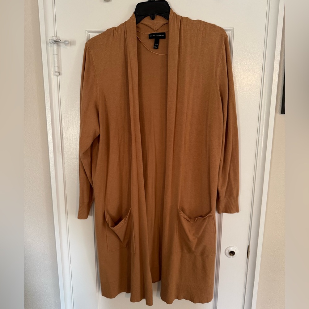 Lane Bryant 22/24W Camel Colored Open Front Long Duster Length Cardigan